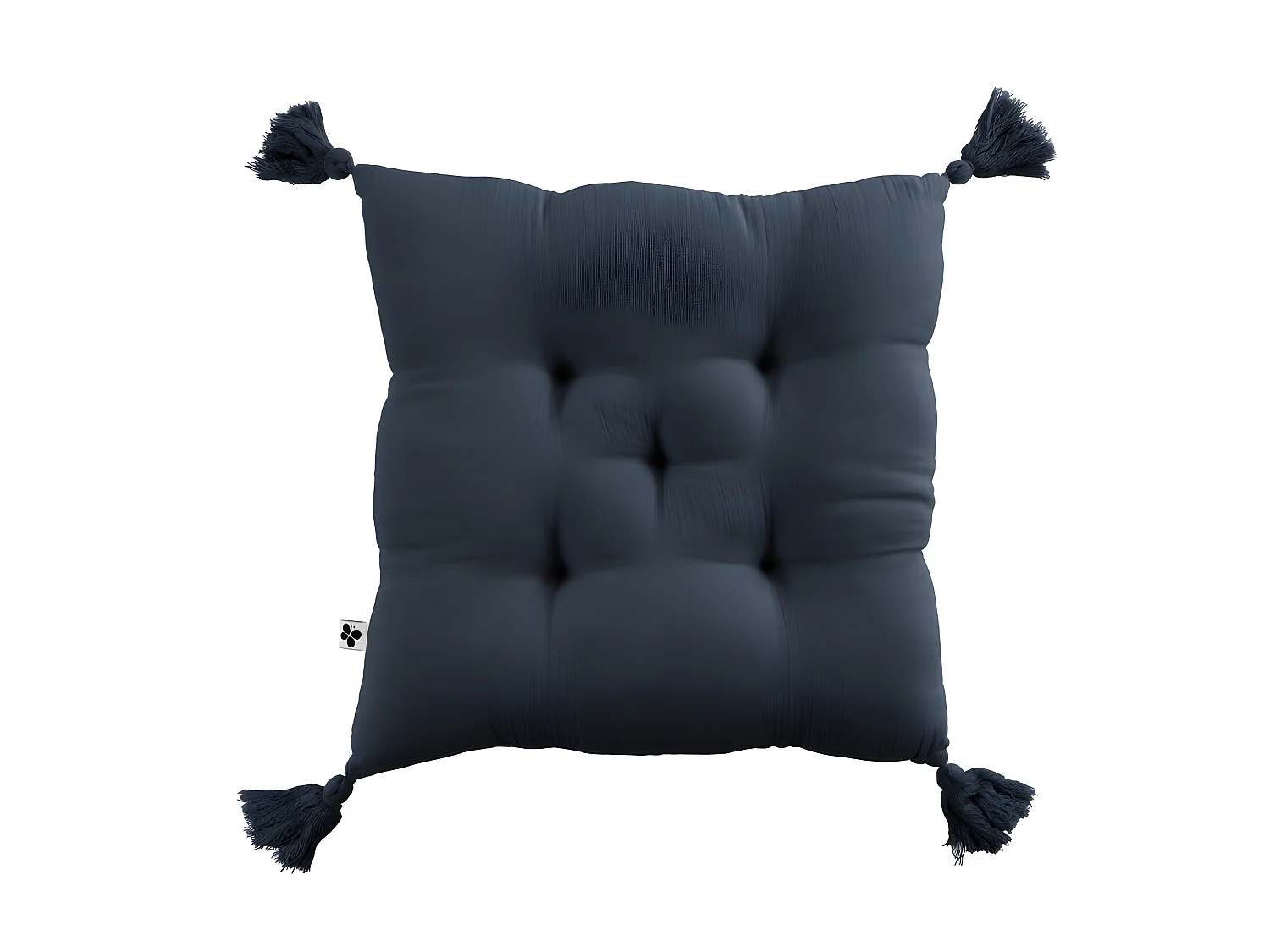 Coussin capitonné 5 points avec pompons "Gaïa" 40 x 40 cm "Gaze de Coton"