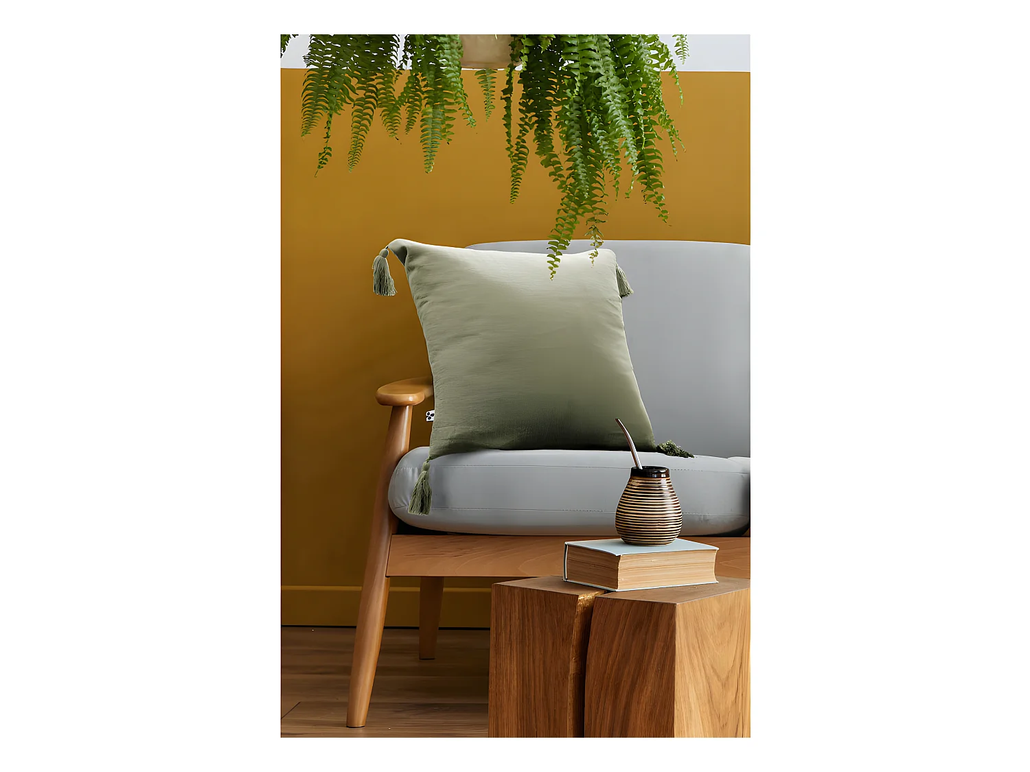 Coussin déhoussable avec pompons "Gaïa" 40 x 40 cm "Gaze de Coton"