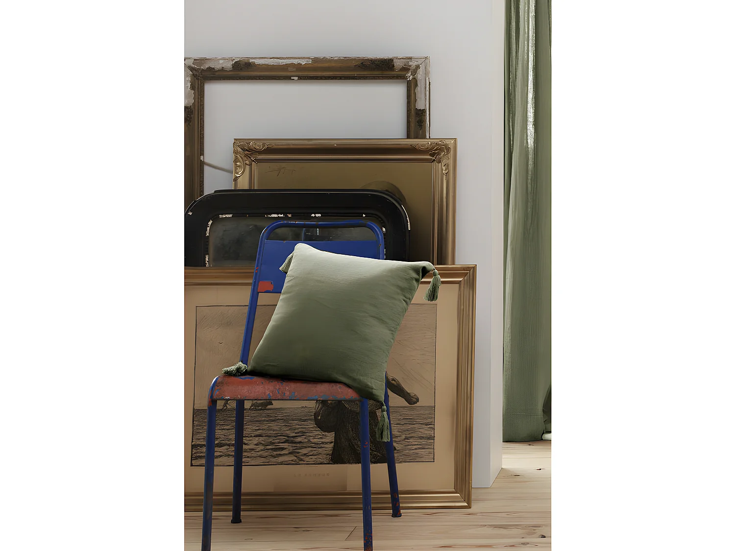 Coussin déhoussable avec pompons "Gaïa" 40 x 40 cm "Gaze de Coton"