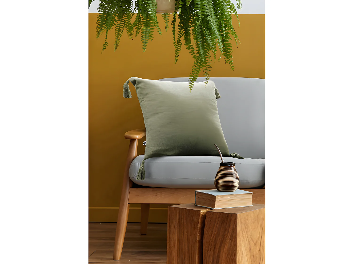 Coussin déhoussable avec pompons "Gaïa" 40 x 40 cm "Gaze de Coton"