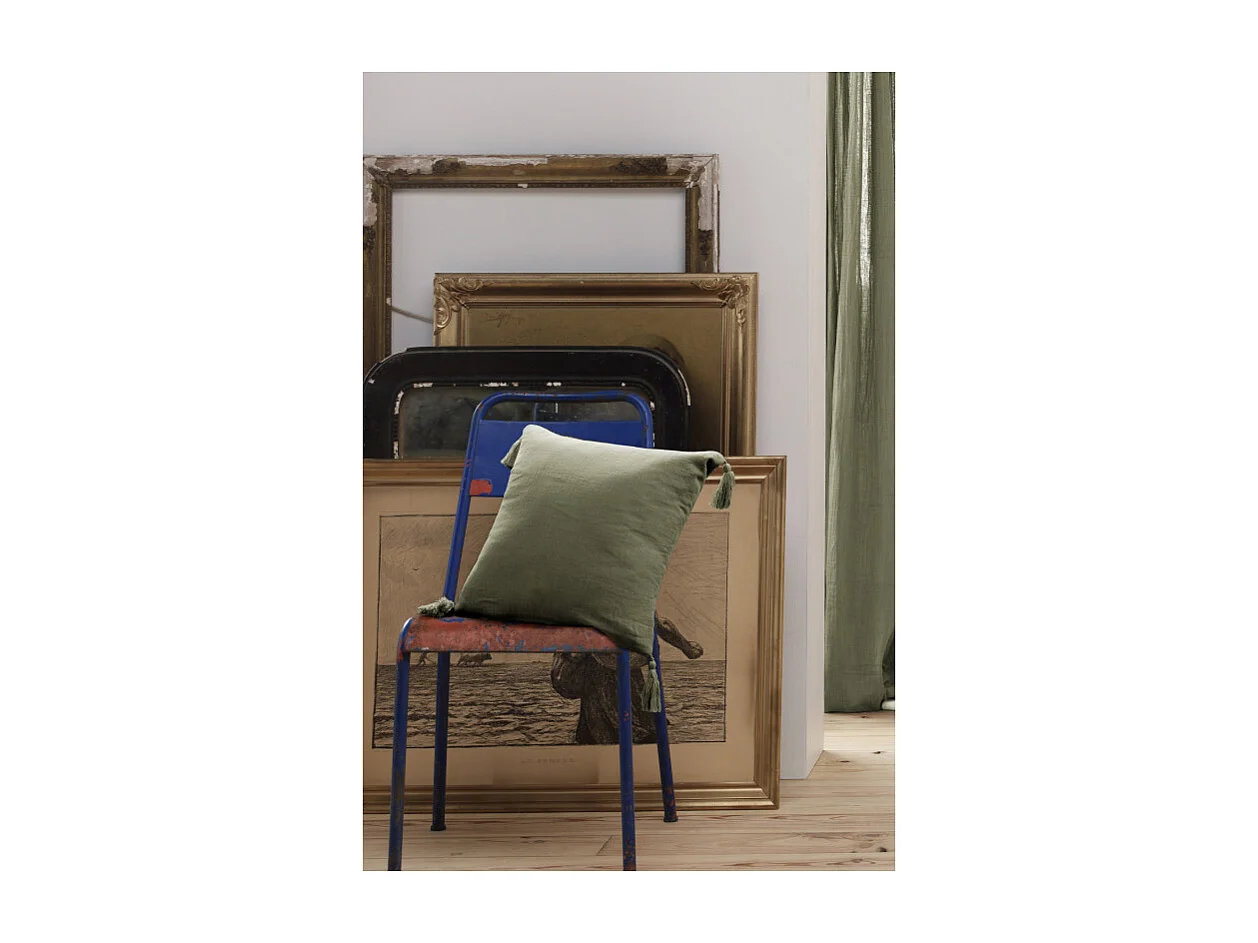 Coussin déhoussable avec pompons "Gaïa" 40 x 40 cm "Gaze de Coton" l'Effet Papillon