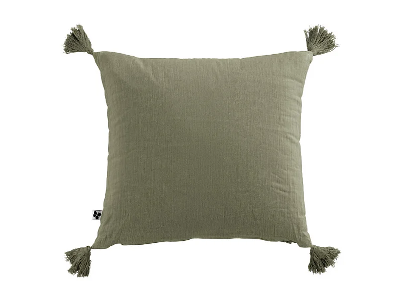 Coussin déhoussable avec pompons "Gaïa" 40 x 40 cm "Gaze de Coton" l'Effet Papillon