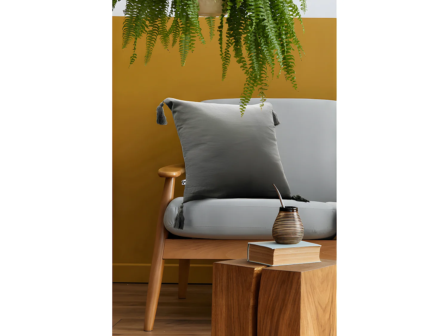 Coussin déhoussable avec pompons "Gaïa" 40 x 40 cm "Gaze de Coton"