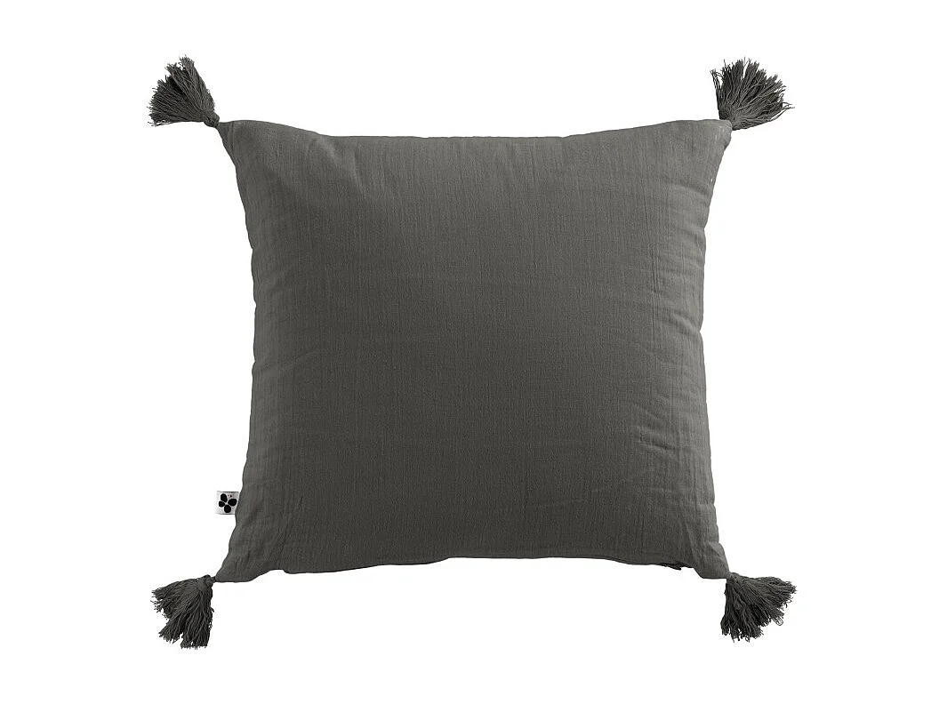 Coussin déhoussable avec pompons "Gaïa" 40 x 40 cm "Gaze de Coton" l'Effet Papillon