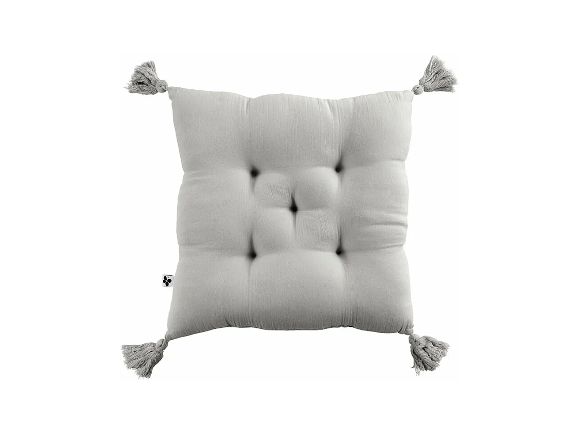 Coussin capitonné 5 points avec pompons "Gaïa" 40 x 40 cm "Gaze de Coton"