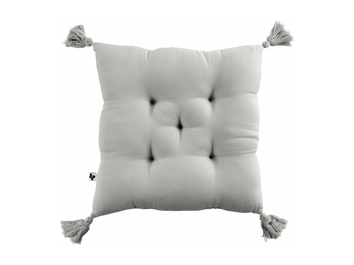 Coussin capitonné 5 points avec pompons "Gaïa" 40 x 40 cm "Gaze de Coton"