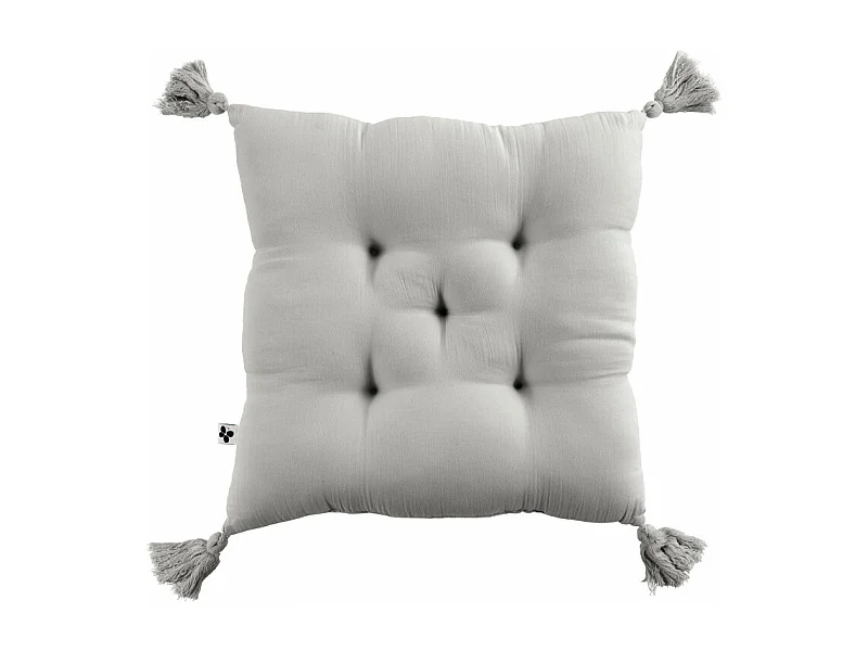 Coussin capitonné 5 points avec pompons "Gaïa" 40 x 40 cm "Gaze de Coton"