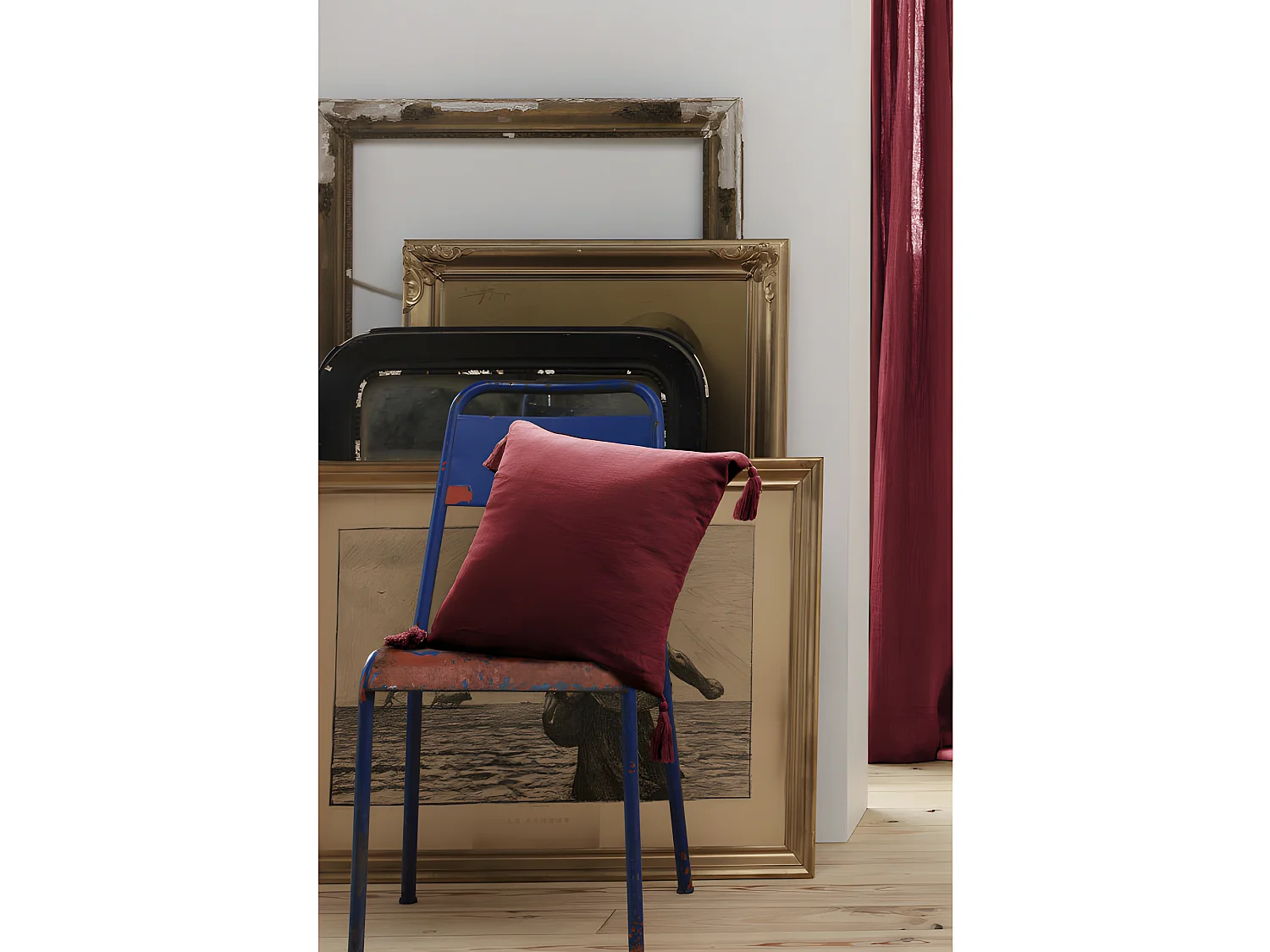 Coussin déhoussable avec pompons "Gaïa" 40 x 40 cm "Gaze de Coton"