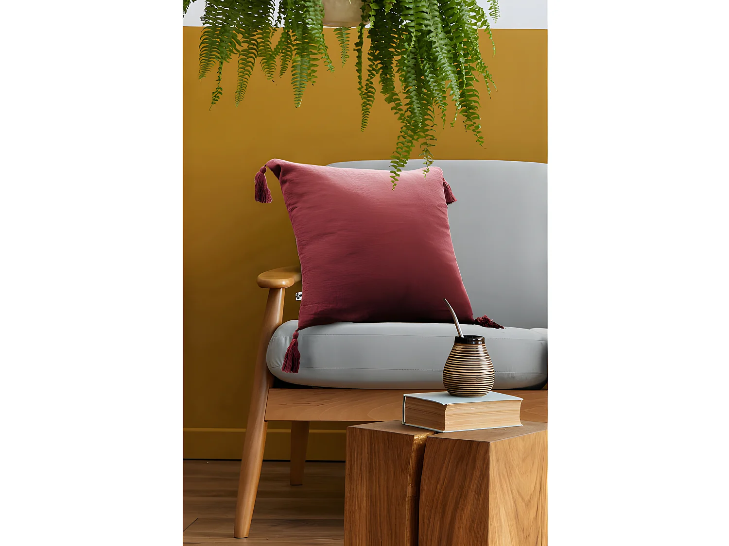 Coussin déhoussable avec pompons "Gaïa" 40 x 40 cm "Gaze de Coton"