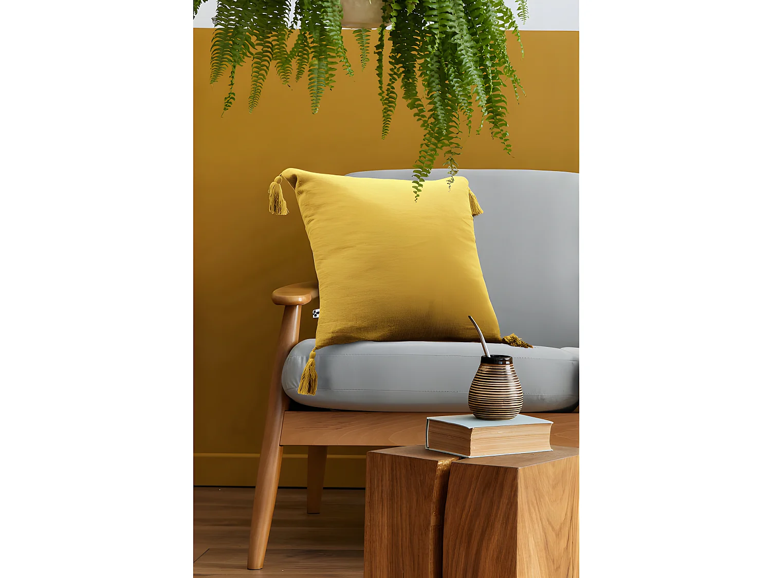 Coussin déhoussable avec pompons "Gaïa" 40 x 40 cm "Gaze de Coton"