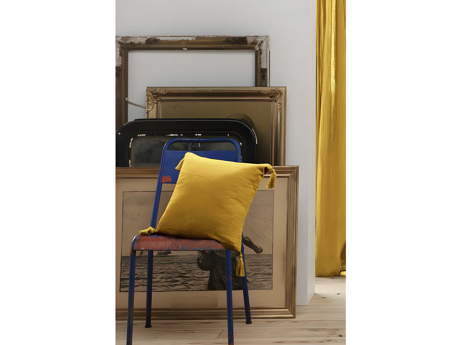 Coussin déhoussable avec pompons "Gaïa" 40 x 40 cm "Gaze de Coton" l'Effet Papillon