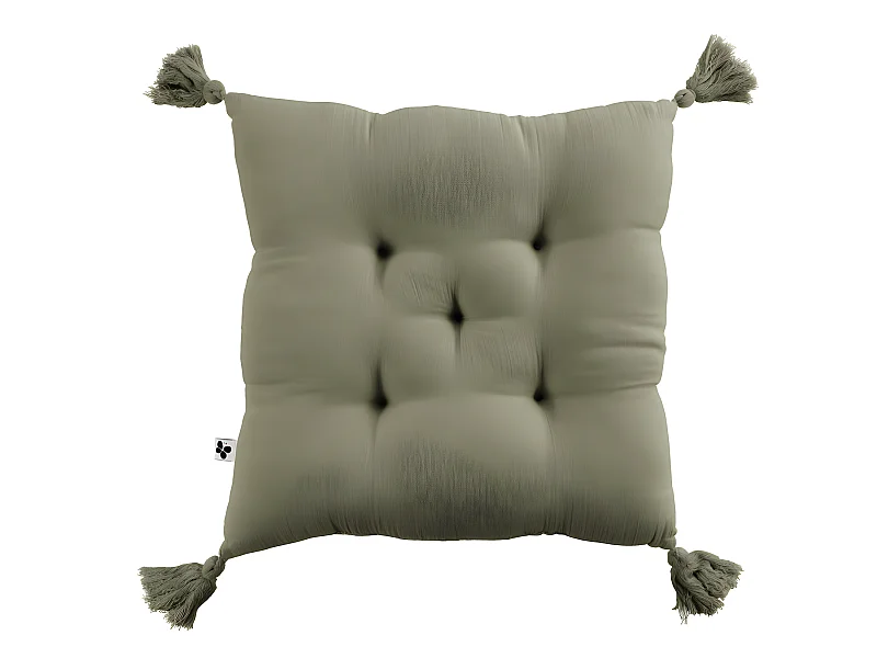 Coussin capitonné 5 points avec pompons "Gaïa" 40 x 40 cm "Gaze de Coton"