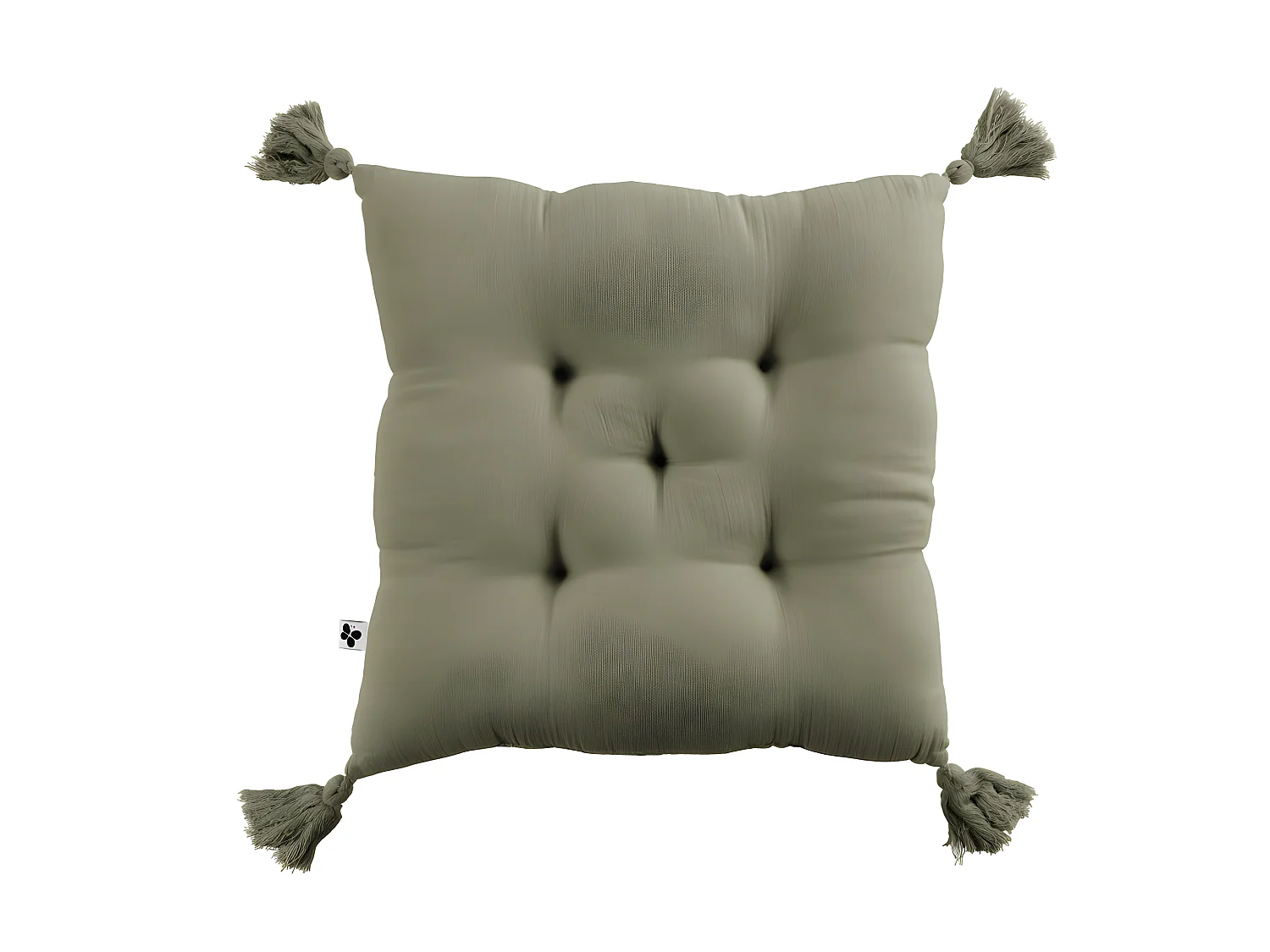 Coussin capitonné 5 points avec pompons "Gaïa" 40 x 40 cm "Gaze de Coton"