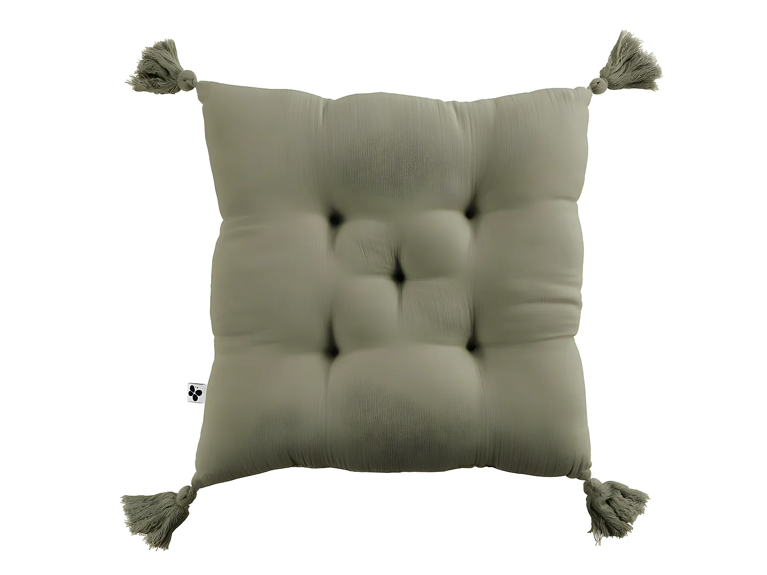 Coussin capitonné 5 points avec pompons "Gaïa" 40 x 40 cm "Gaze de Coton"