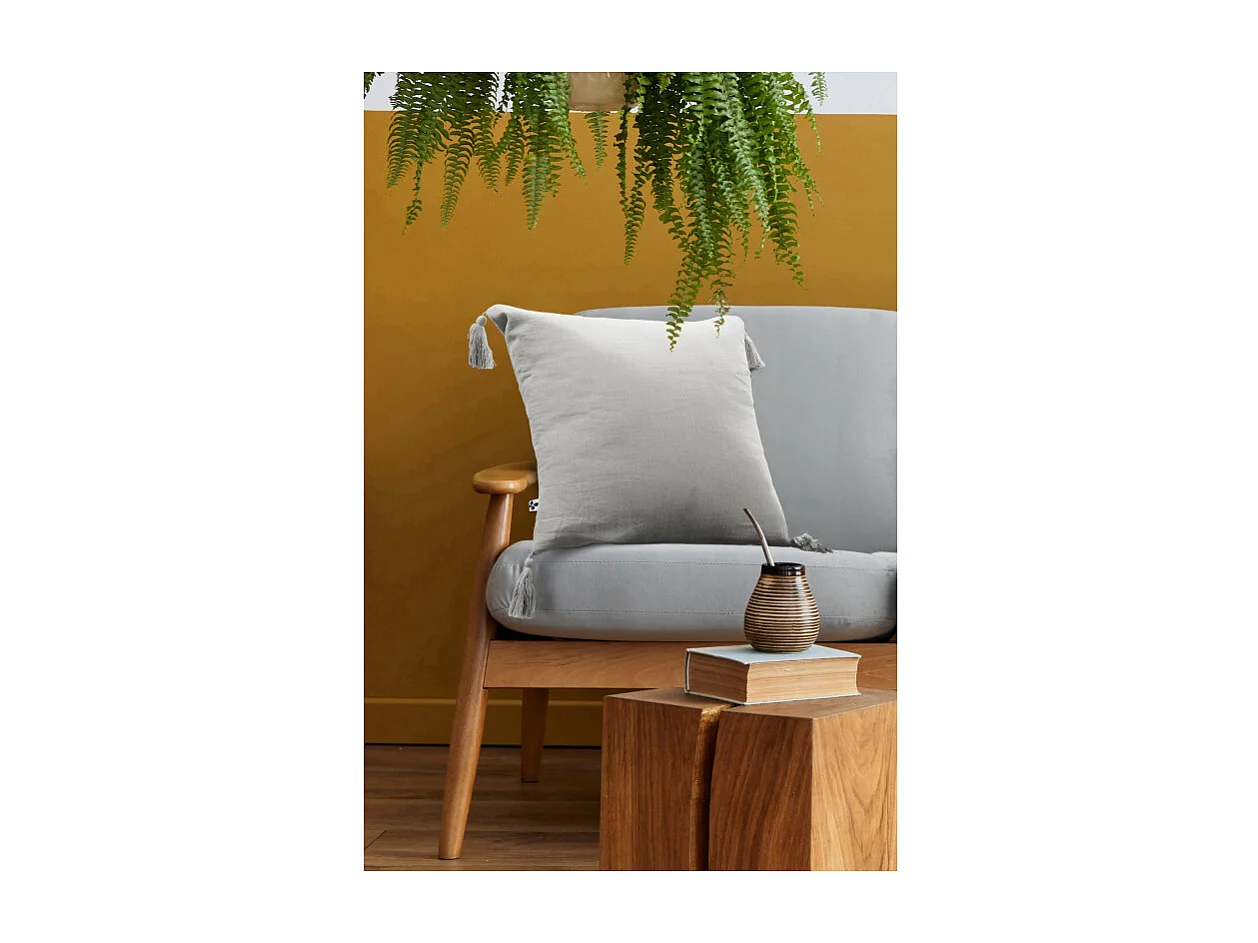 Coussin déhoussable avec pompons "Gaïa" 40 x 40 cm "Gaze de Coton" l'Effet Papillon