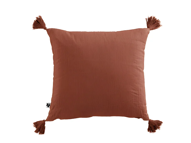 Coussin déhoussable avec pompons "Gaïa" 40 x 40 cm "Gaze de Coton"
