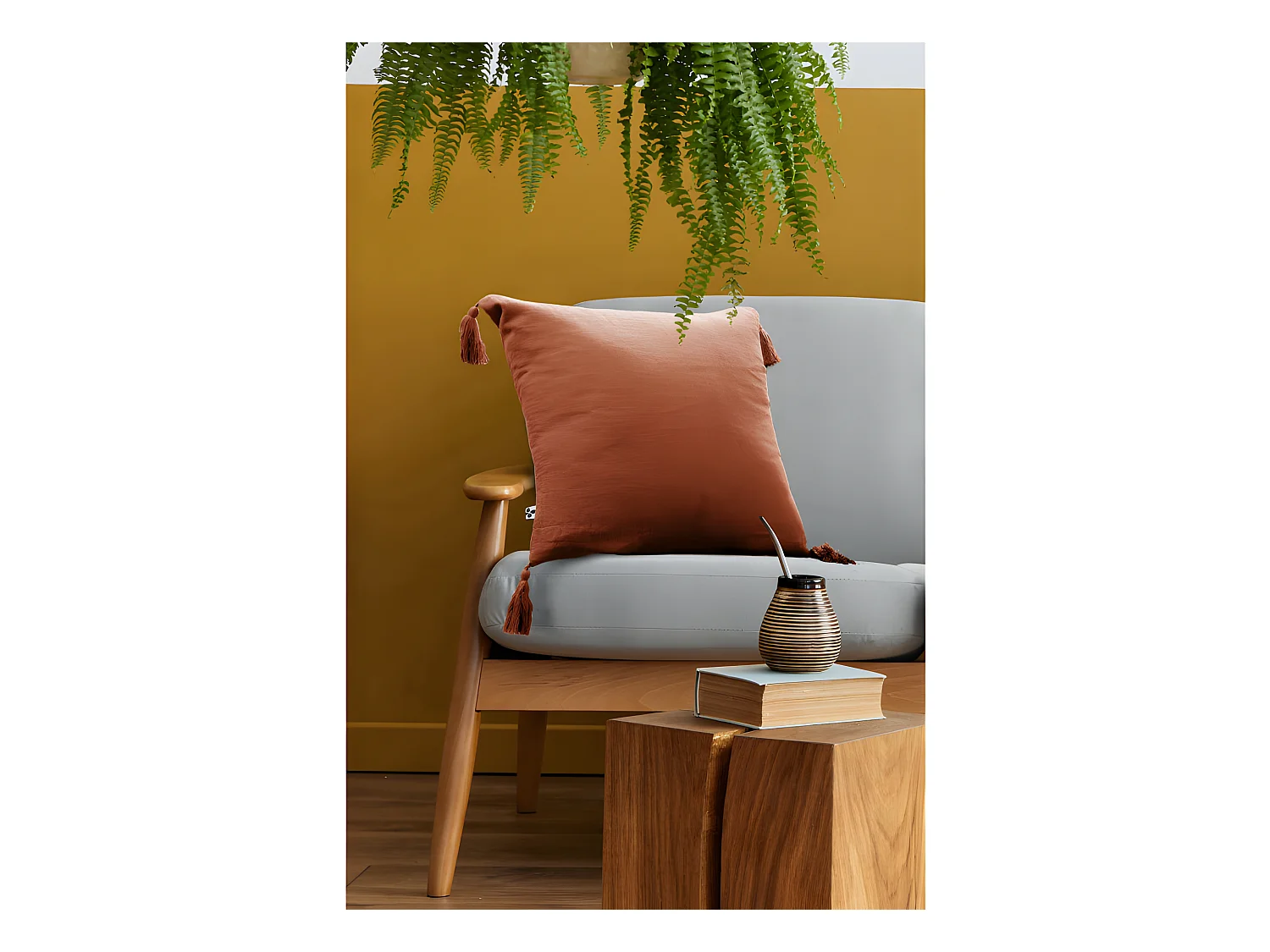 Coussin déhoussable avec pompons "Gaïa" 40 x 40 cm "Gaze de Coton"