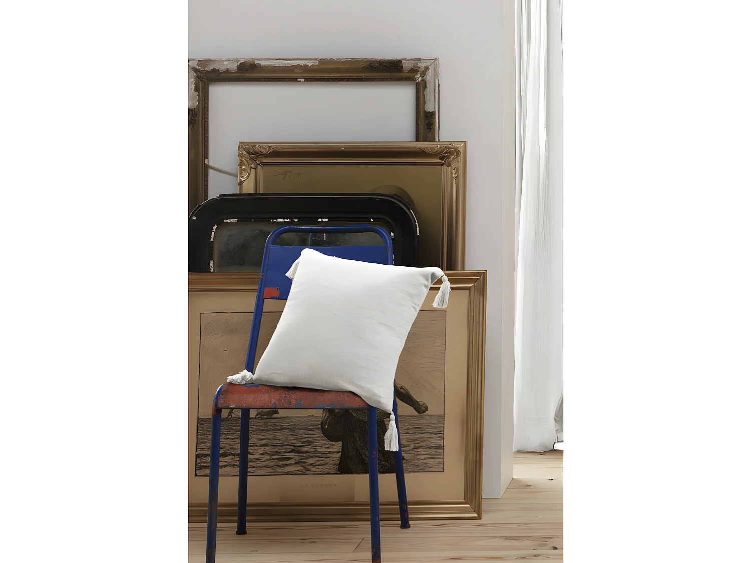 Coussin déhoussable avec pompons "Gaïa" 40 x 40 cm "Gaze de Coton"