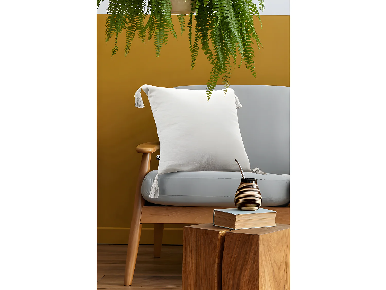 Coussin déhoussable avec pompons "Gaïa" 40 x 40 cm "Gaze de Coton"