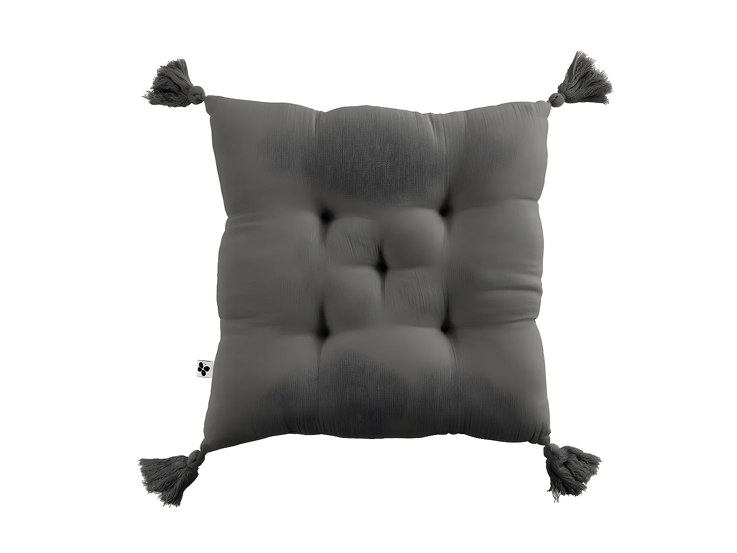 Coussin capitonné 5 points avec pompons "Gaïa" 40 x 40 cm "Gaze de Coton"