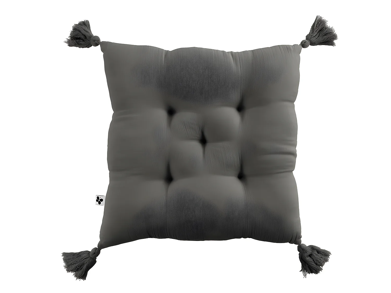 Coussin capitonné 5 points avec pompons "Gaïa" 40 x 40 cm "Gaze de Coton"