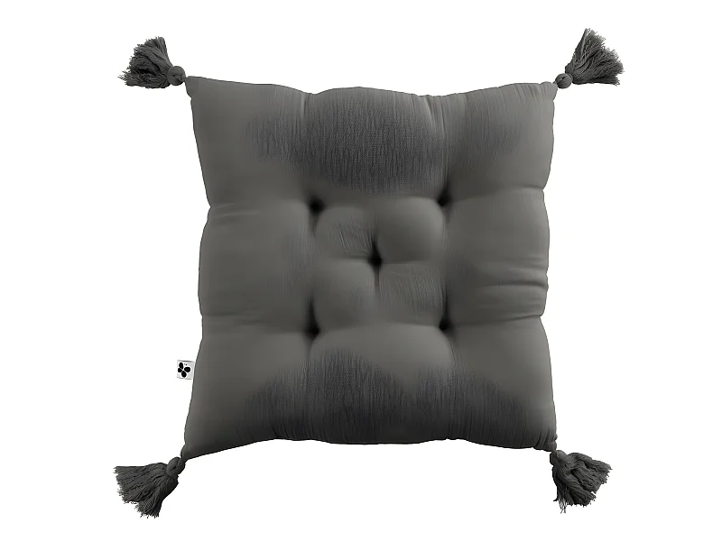 Coussin capitonné 5 points avec pompons "Gaïa" 40 x 40 cm "Gaze de Coton"