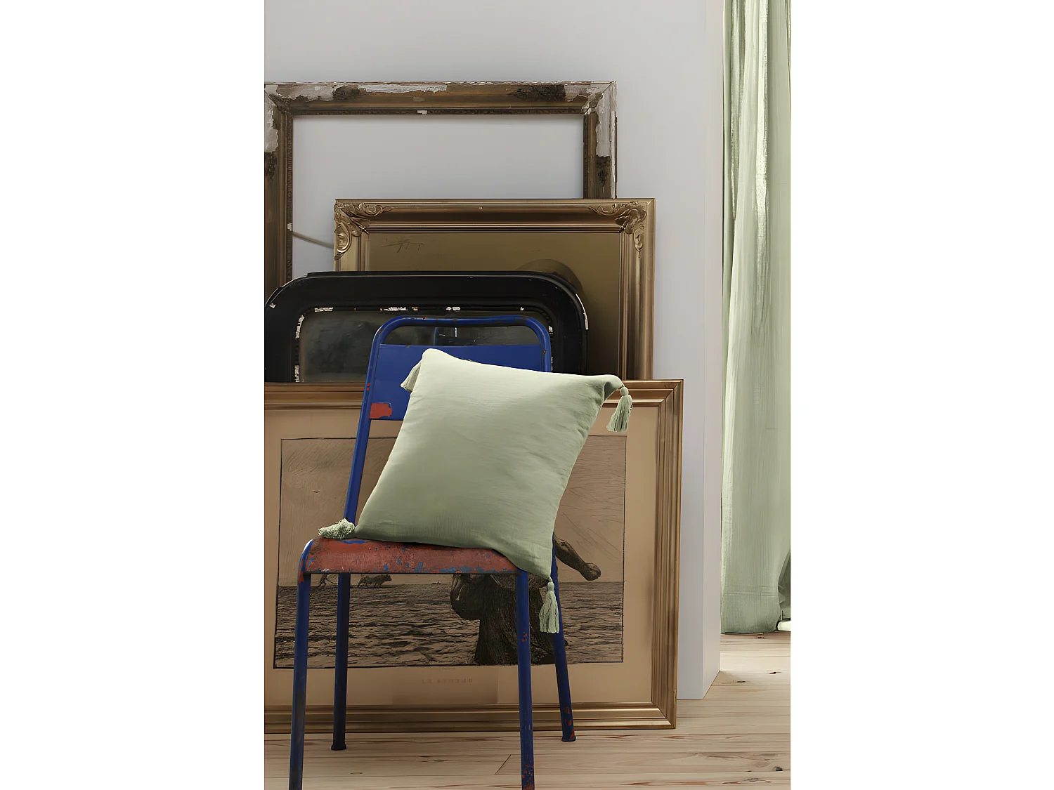 Coussin déhoussable avec pompons "Gaïa" 40 x 40 cm "Gaze de Coton"