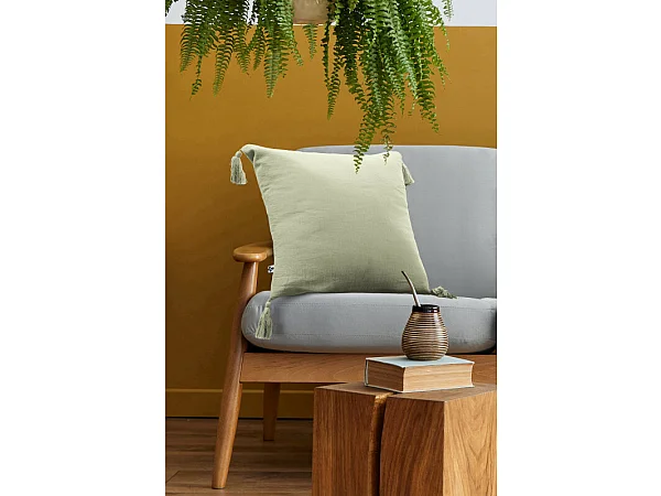 Coussin déhoussable avec pompons "Gaïa" 40 x 40 cm "Gaze de Coton"