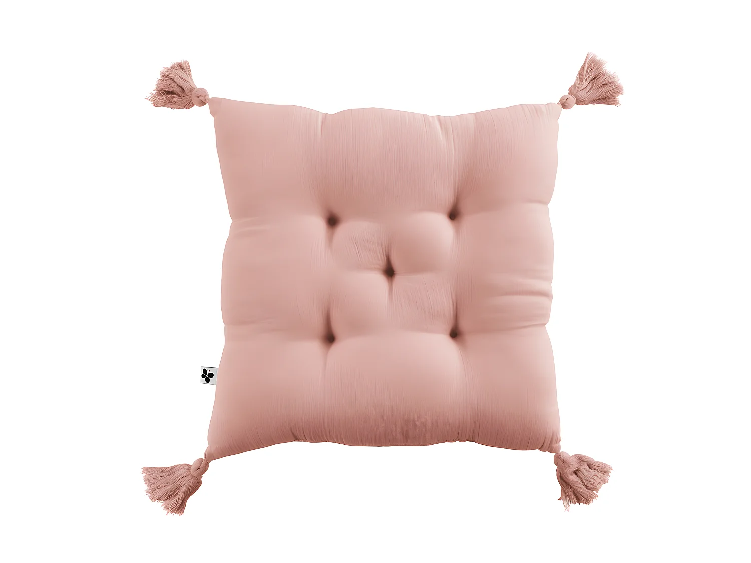 Coussin capitonné 5 points avec pompons "Gaïa" 40 x 40 cm "Gaze de Coton"