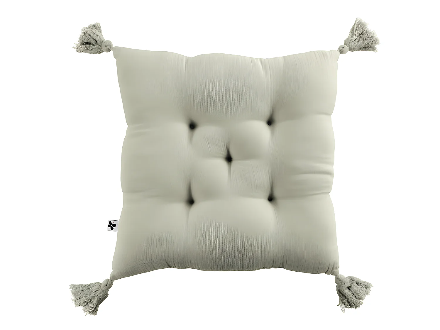 Coussin capitonné 5 points avec pompons "Gaïa" 40 x 40 cm "Gaze de Coton"