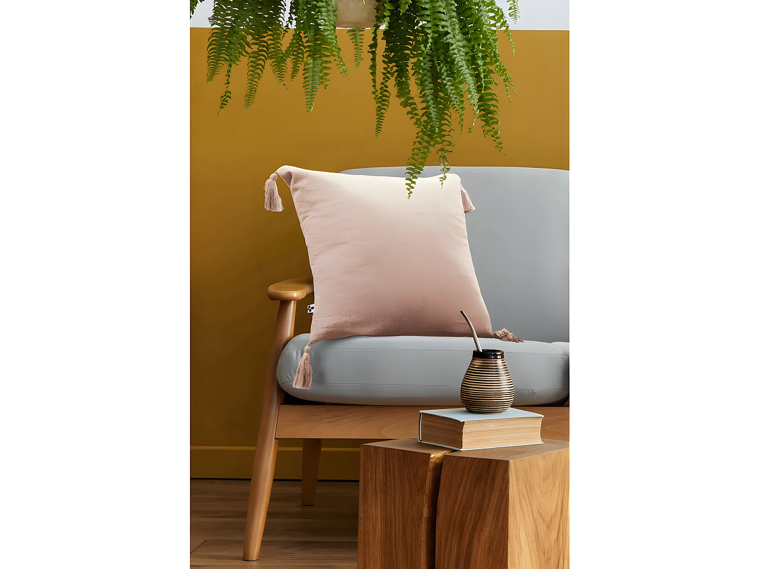 Coussin déhoussable avec pompons "Gaïa" 40 x 40 cm "Gaze de Coton"