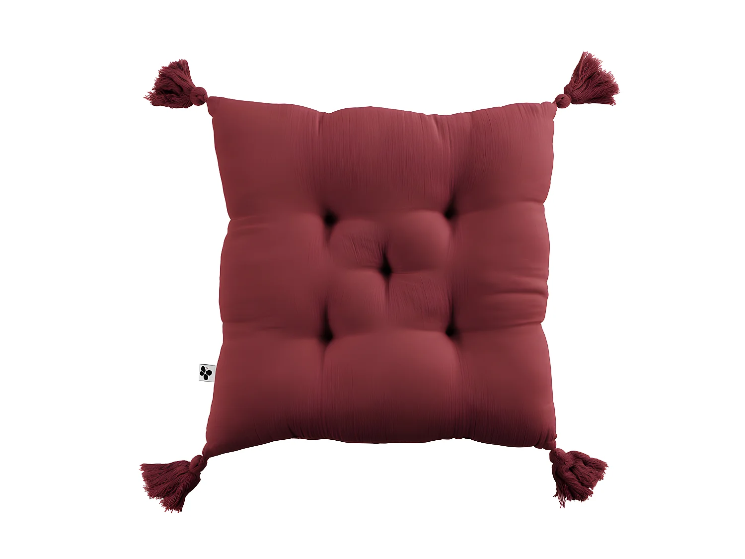 Coussin capitonné 5 points avec pompons "Gaïa" 40 x 40 cm "Gaze de Coton"