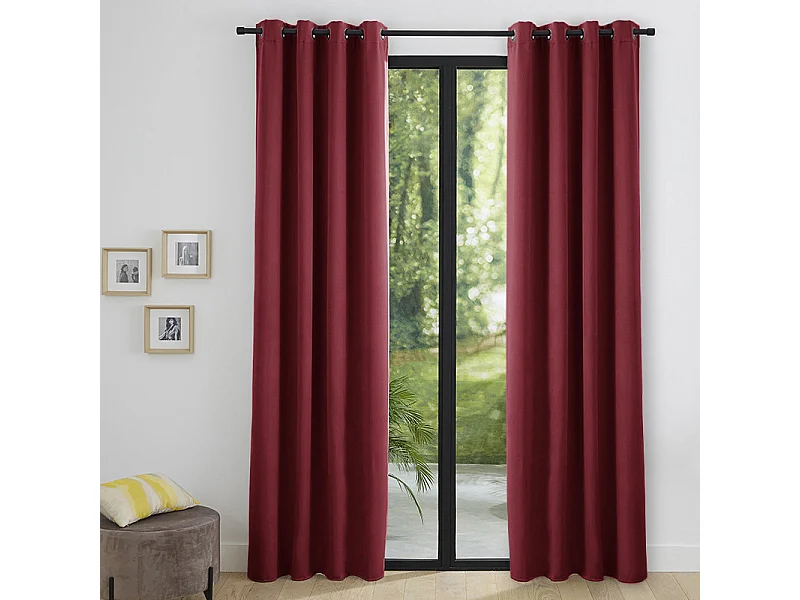 Lot de 2 rideaux occultant phonique et thermique doublé polaire "Arctique" Bordeaux