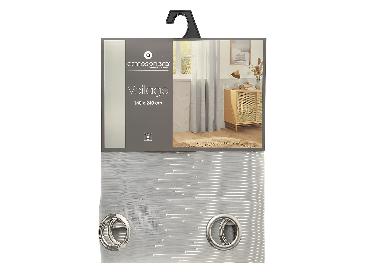 Voilage fines rayures "Liah" tamisant 140 x 240 cm Atmosphera