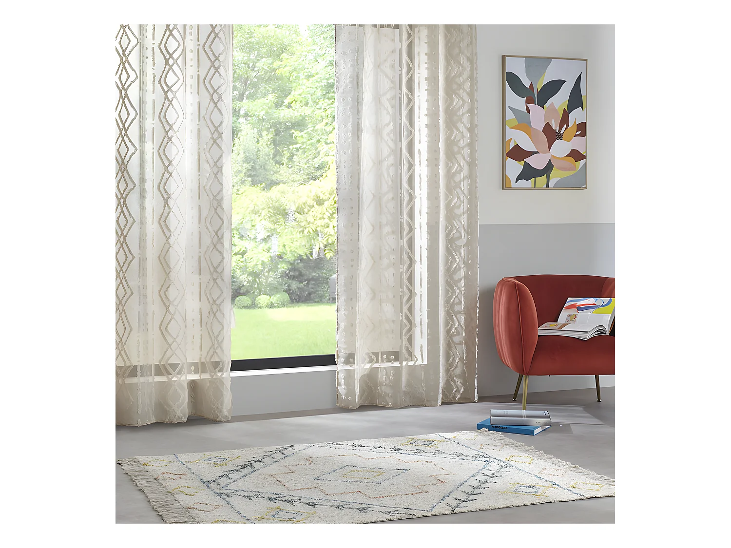 Voilage Jacquard "Sama" tamisant 140 x 240 cm Atmosphera