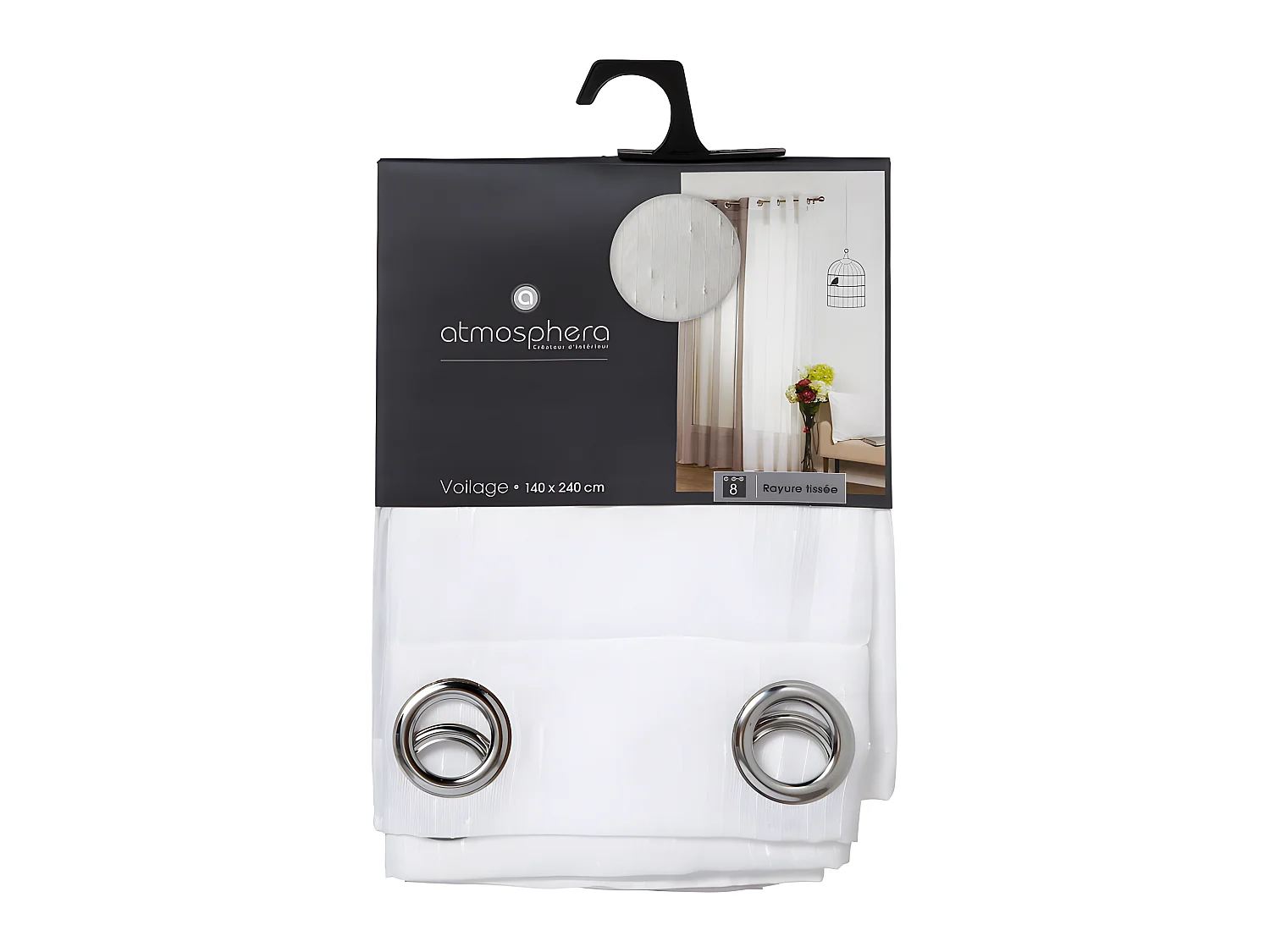 Voilage à rayures tamisant 140 x 240 cm Atmosphera