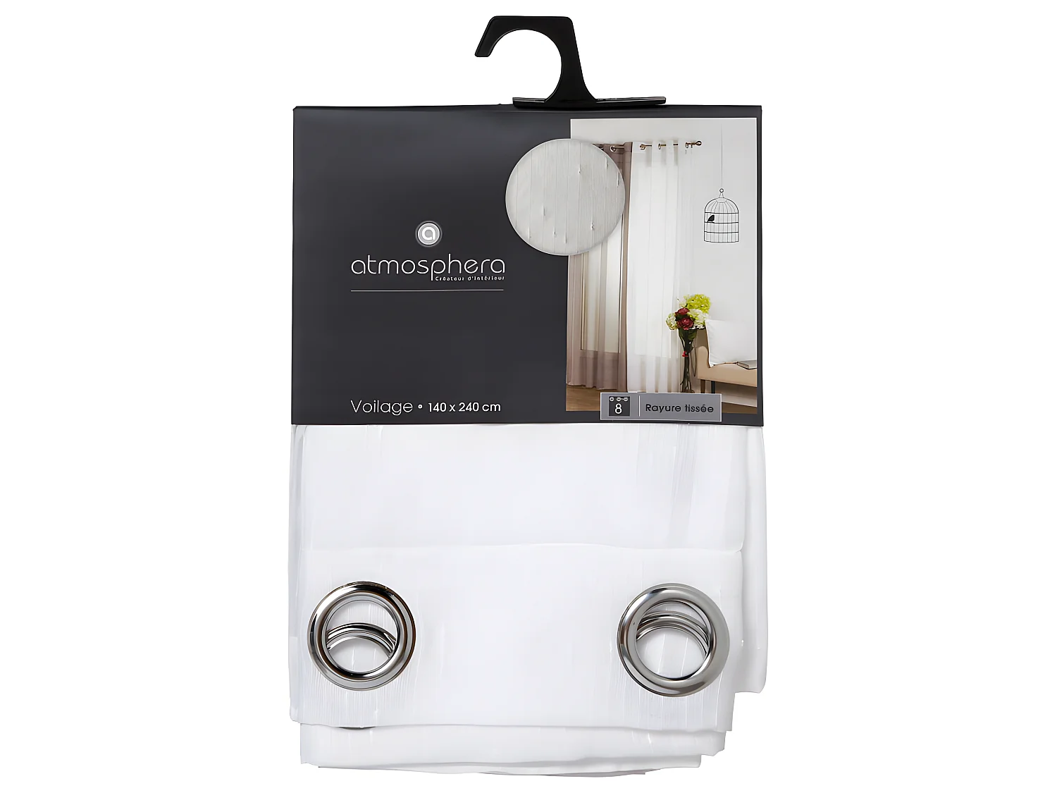 Voilage à rayures tamisant 140 x 240 cm Atmosphera