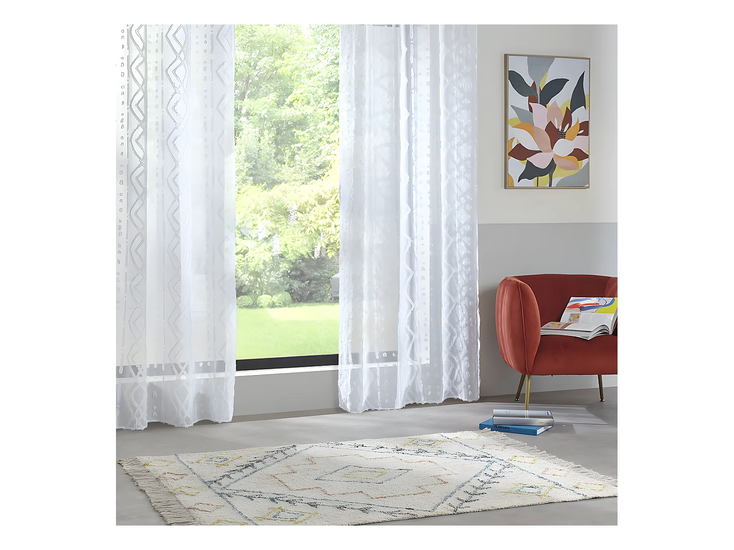 Voilage Jacquard "Sama" tamisant 140 x 240 cm Atmosphera