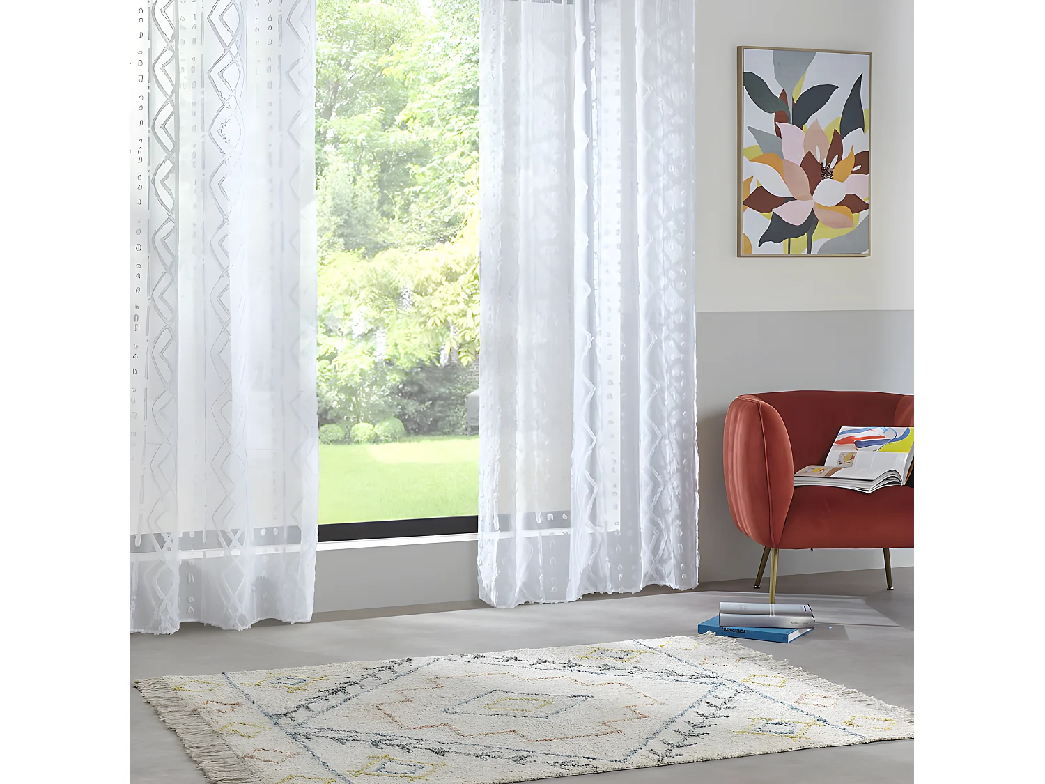 Voilage Jacquard "Sama" tamisant 140 x 240 cm Atmosphera