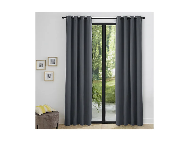 Lot de 2 rideaux occultant phonique et thermique doublé polaire "Arctique" Anthracite