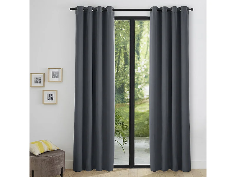 Lot de 2 rideaux occultant phonique et thermique doublé polaire "Arctique" Anthracite