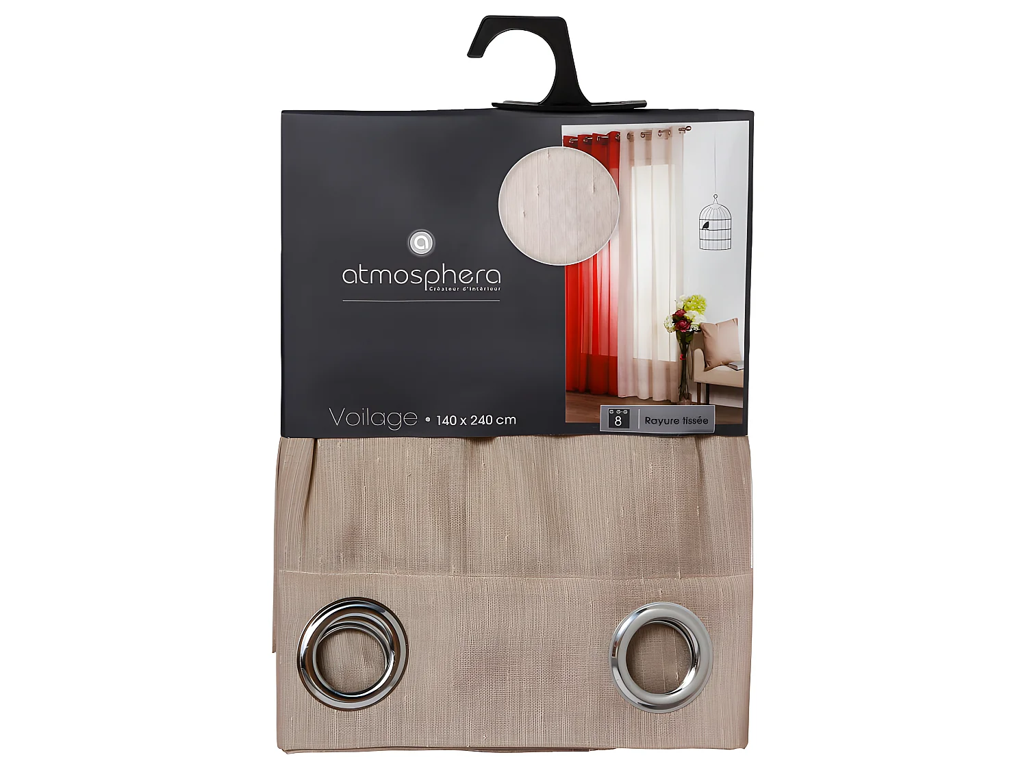 Voilage à rayures tamisant 140 x 240 cm Atmosphera