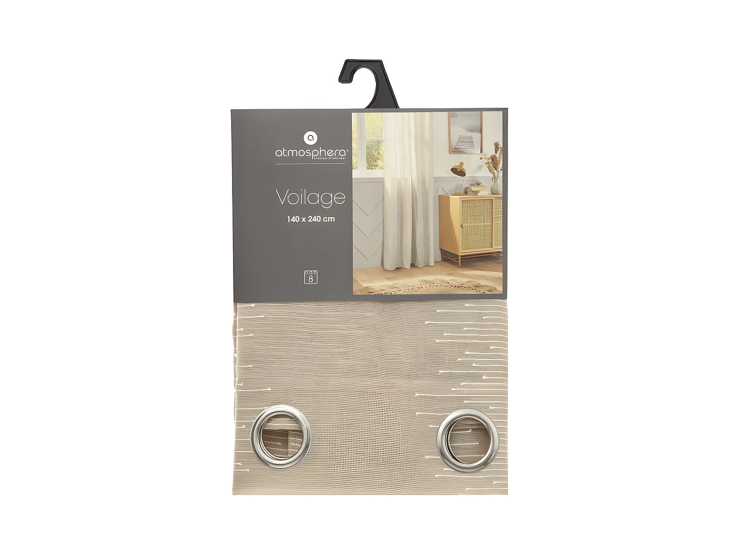 Voilage fines rayures "Liah" tamisant 140 x 240 cm Atmosphera