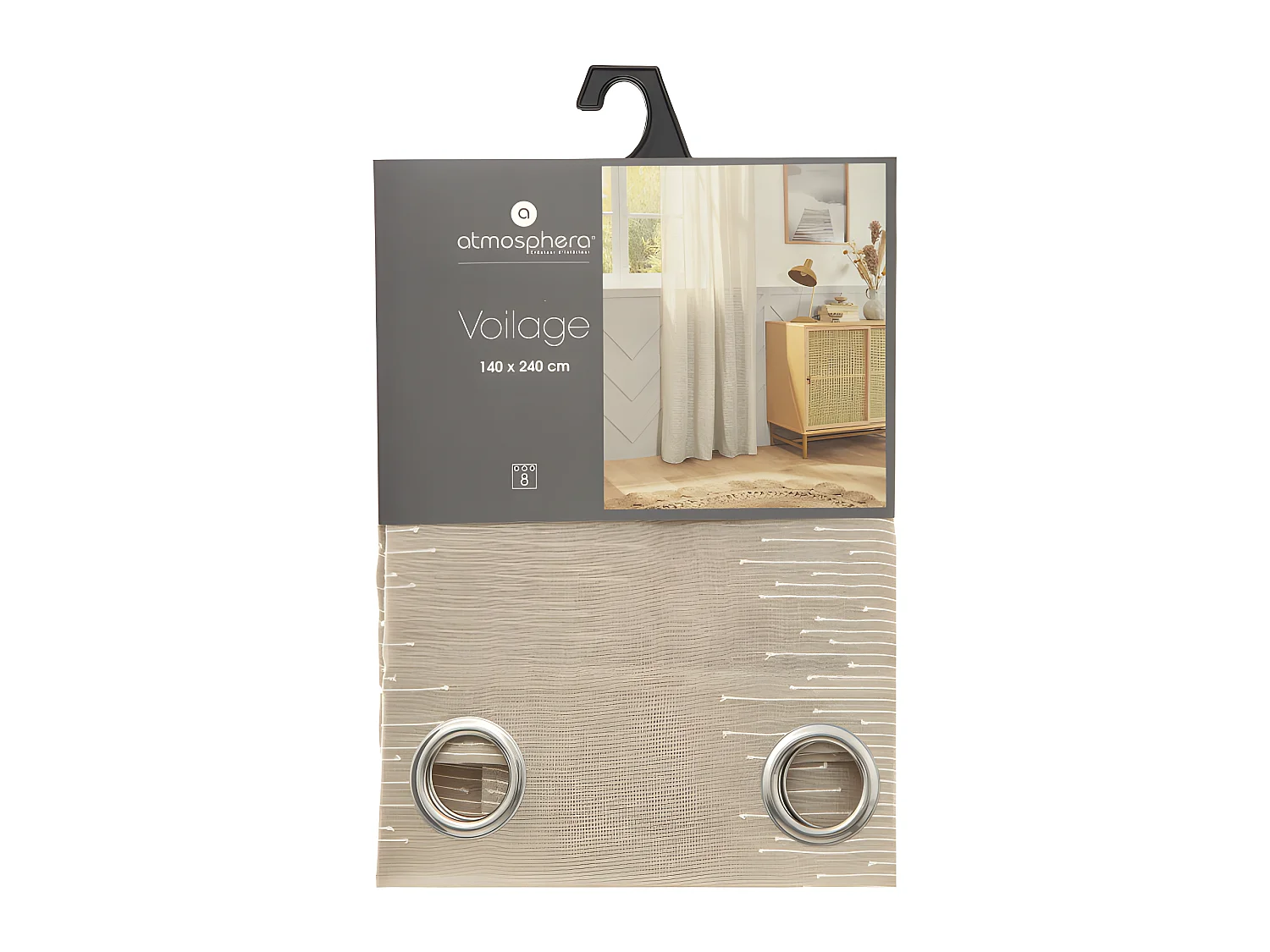 Voilage fines rayures "Liah" tamisant 140 x 240 cm Atmosphera