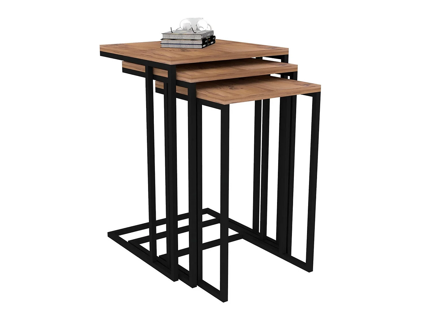 Table gigogne, 100 % aggloméré plaqué mélamine, Couleur Atlantique Noir 40x61.8x40