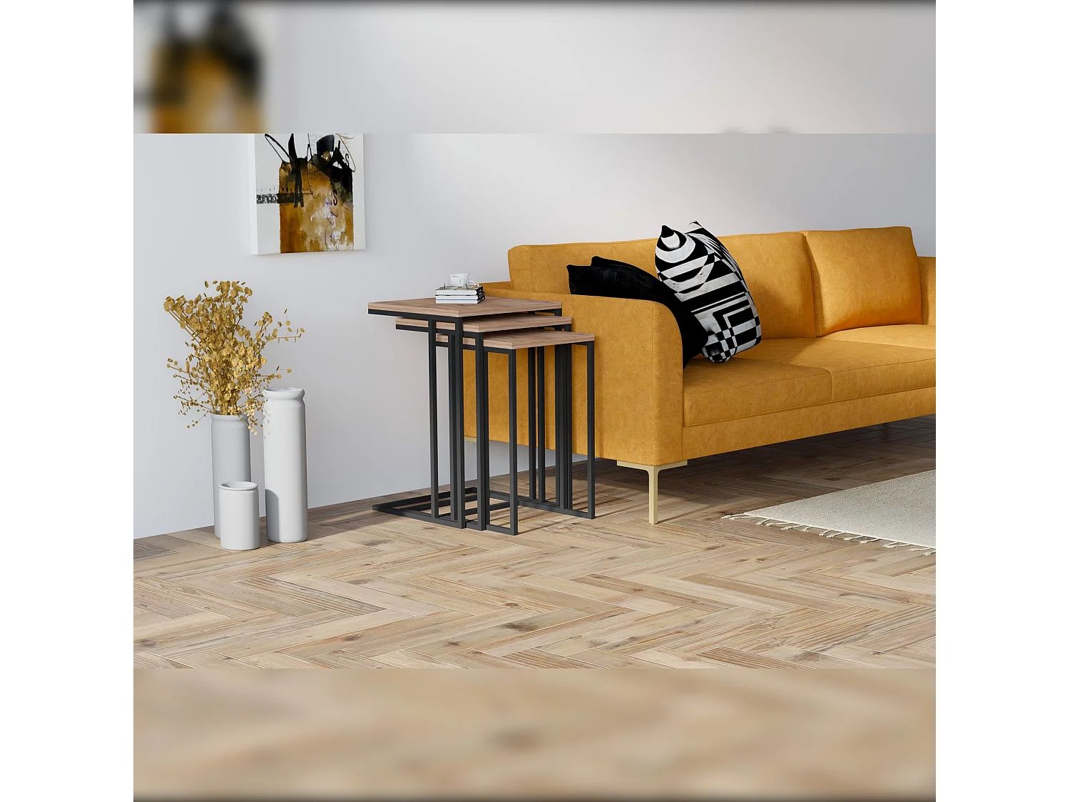 Table gigogne, 100 % aggloméré plaqué mélamine, Couleur Atlantique Noir 40x61.8x40