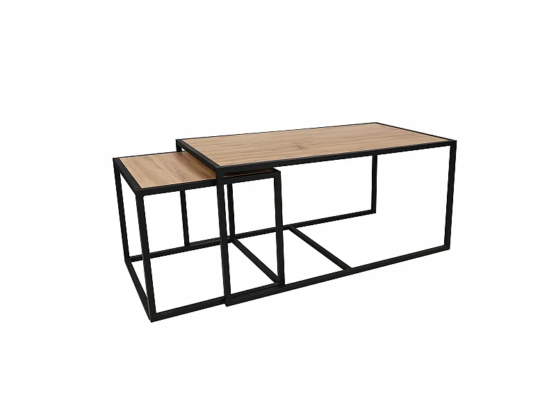 Ensemble de tables d'appoint, 100 % aggloméré plaqué mélamine, couleur chêne Noir 104x50x50