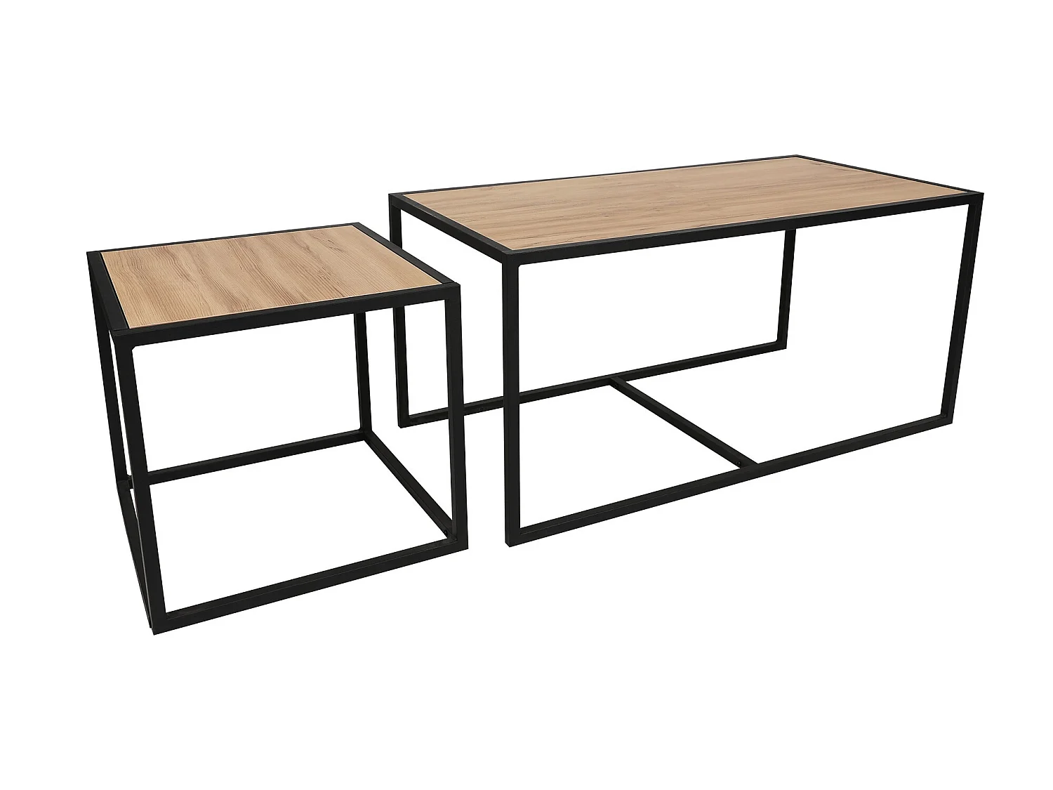 Ensemble de tables d'appoint, 100 % aggloméré plaqué mélamine, couleur chêne Noir 104x50x50