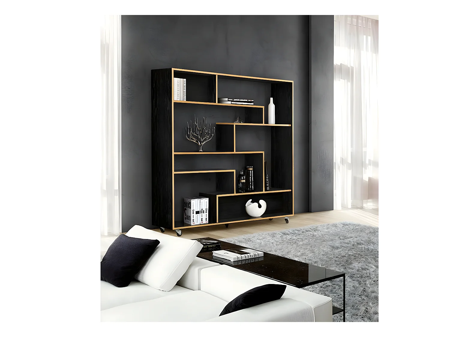 Étagère Bibliothèque Design "Southbury" 143cm Chêne & Noir