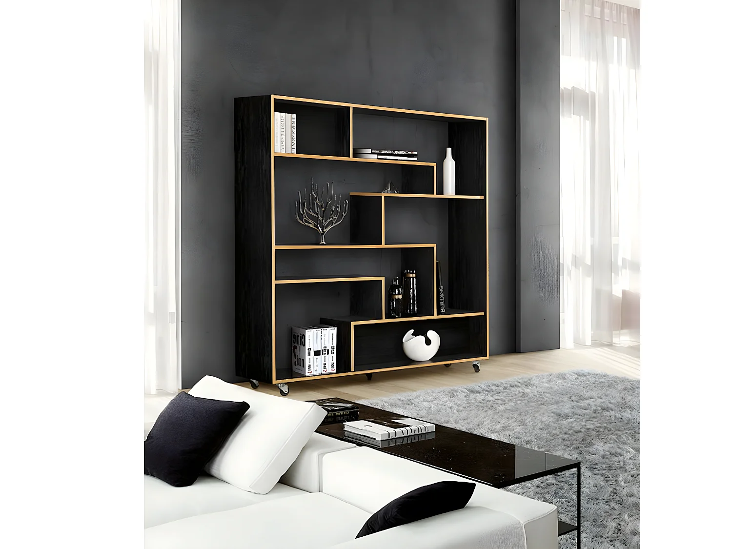 Étagère Bibliothèque Design "Southbury" 143cm Chêne & Noir